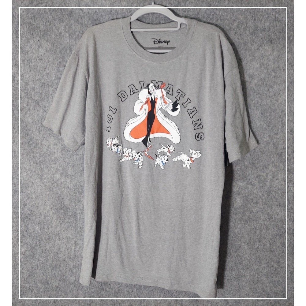 Disney Womens Gray Cruella Puppies 101‎ Dalmatians Tee Lightweight Short Sleeve